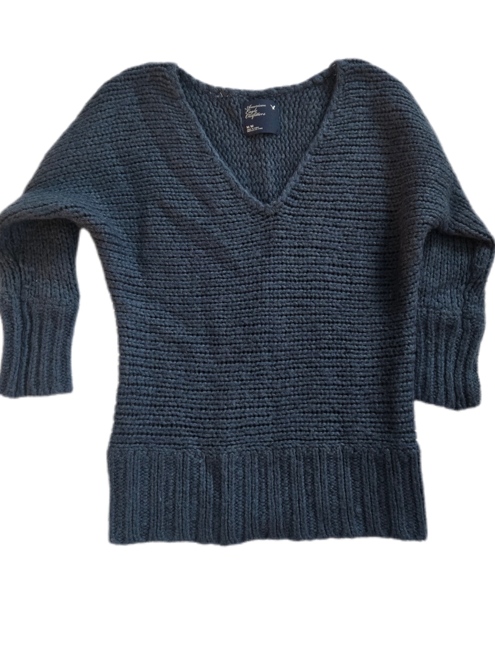 American Eagle Outfitters Navy Blue V-Neck 3/4 Sleeve Sweater
